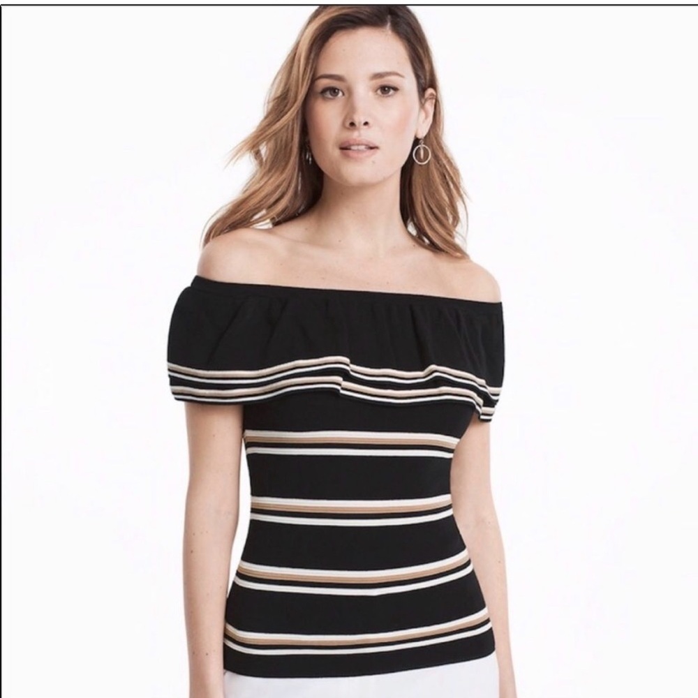 White House Black Market Black Off-Shoulder Striped Knit Camisole Size X-Small